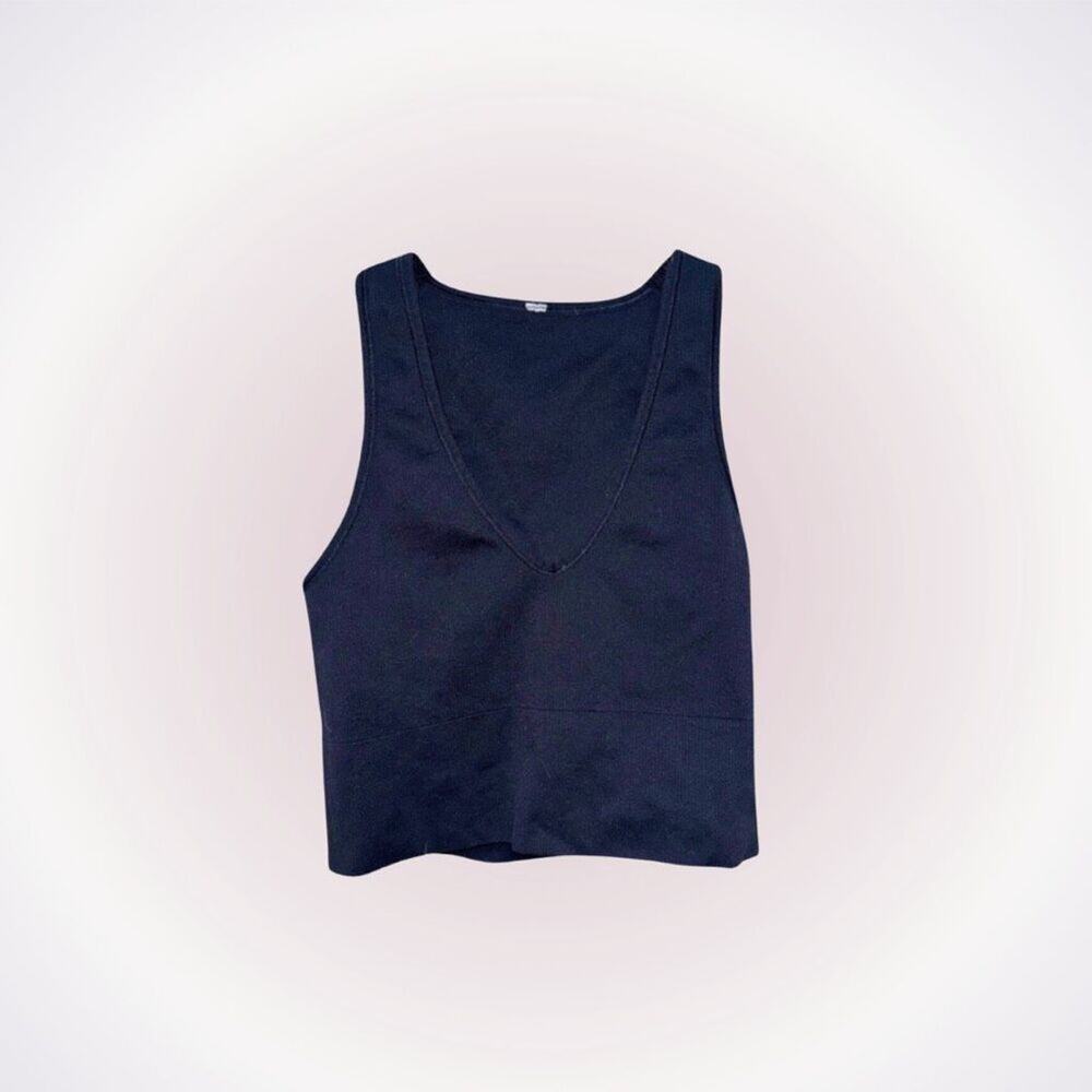 Black Ribbed V-Neck Crop Tank | Sz S (NO SIZE TAG)